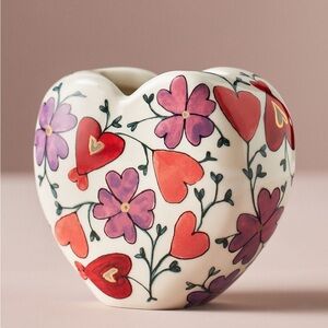 Anthropologie The Mud Fairy Blooming Hearts Stoneware Vase | White | Small | NIB